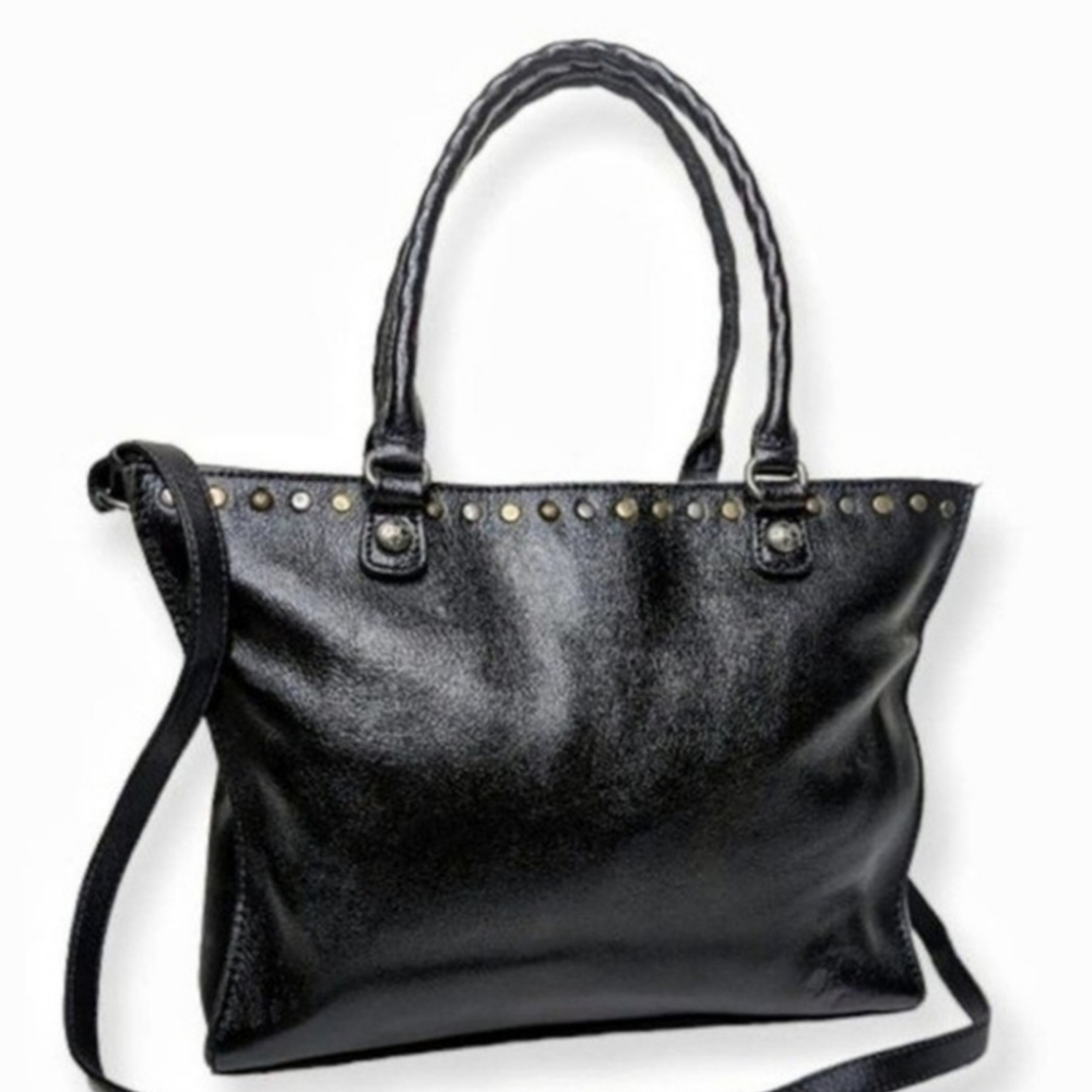 Patricia Nash Black Studded Leather Zancona Tote Crossbody Strap